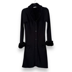 Cato Black Penny Lane Cardigan Fuzzy Cuffs & Collar Size XL Whimsigoth Retro Y2K
